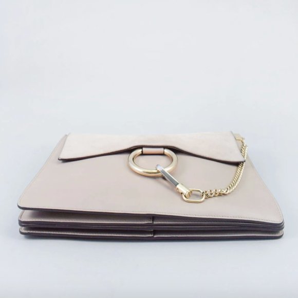 CHLOE LIGHT GREY LEATHER/SUEDE FAYE MEDIUM SHOULDE - Picture 10 of 11